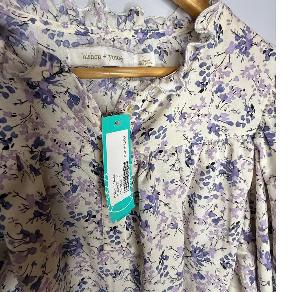 bishop + young White and Lavender Floral Flutter-Sleeve Blouse - Picture 8 of 8